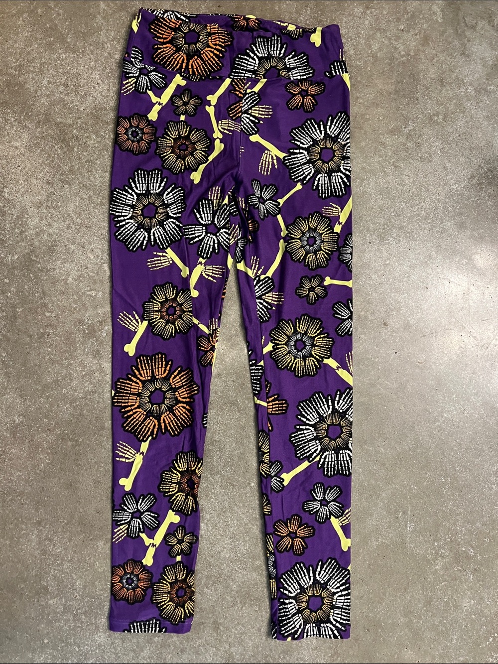 LuLaRoe Womens Purple Leggings with Skeleton Accents